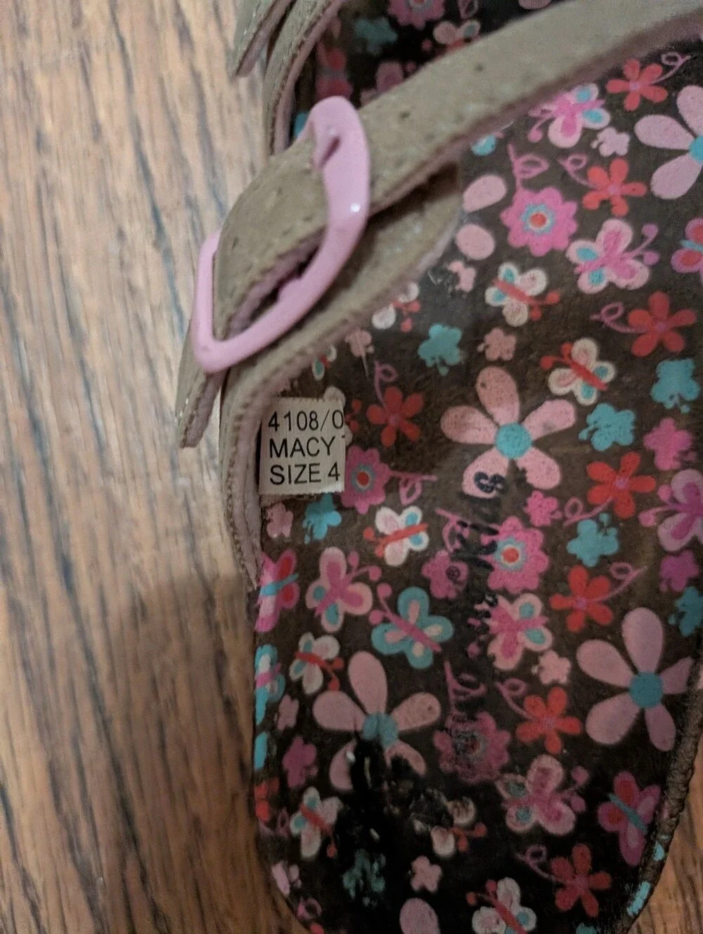 Kids Floral Sandals in Pink and Brown - Youth Comfort Straps- Size 4